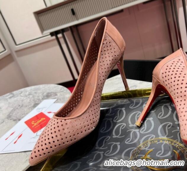 Popular Style Christian Louboutin Kate Pumps 10cm in Patent Leather and Perforated Suede Pink 0220047