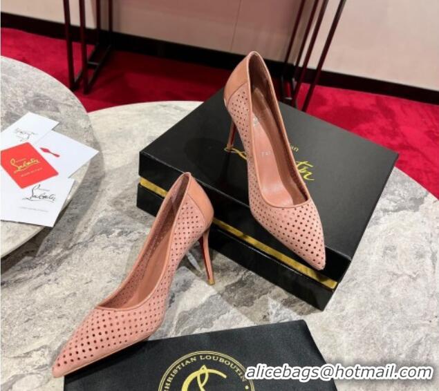 Popular Style Christian Louboutin Kate Pumps 10cm in Patent Leather and Perforated Suede Pink 0220047