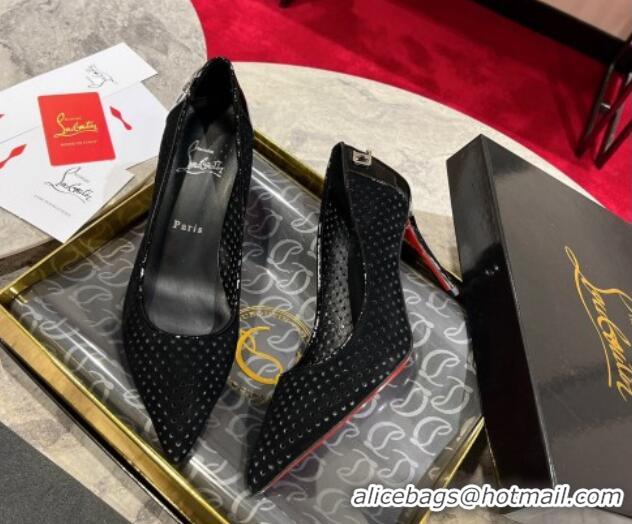 Pretty Style Christian Louboutin Kate Pumps 10cm in Patent Leather and Perforated Suede Black 0220048