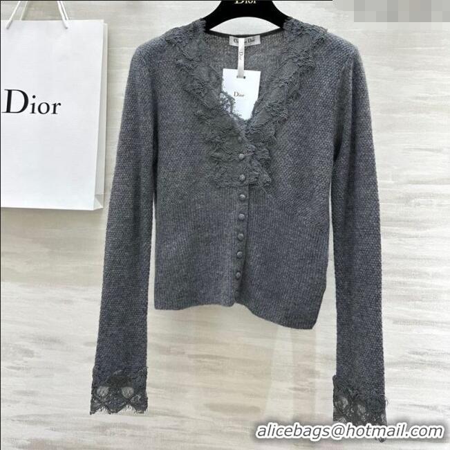 Buy Fashionable Dior Cashmere & Lace Cardigan 0215 Grey 2025