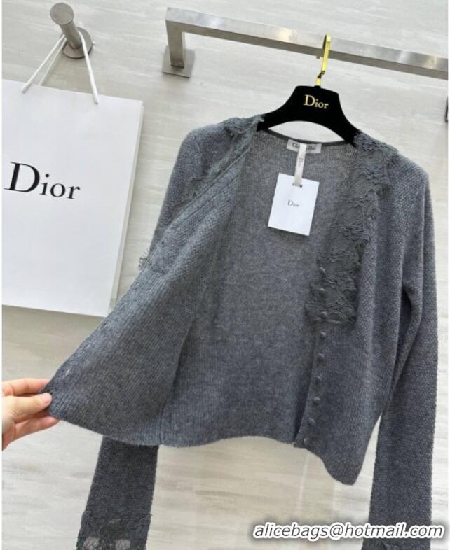 Buy Fashionable Dior Cashmere & Lace Cardigan 0215 Grey 2025