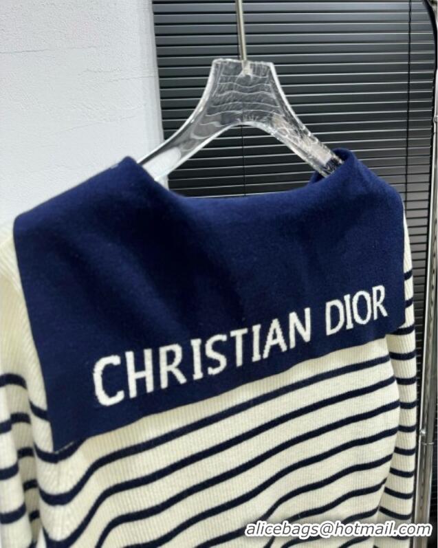 Famous Brand Dior Wool Cardigan 0215 White/Navy Blue 2025