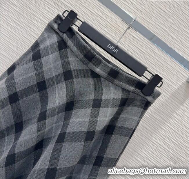 Good Quality Dior Wool Blend Check Skirt 0215 Grey 2025