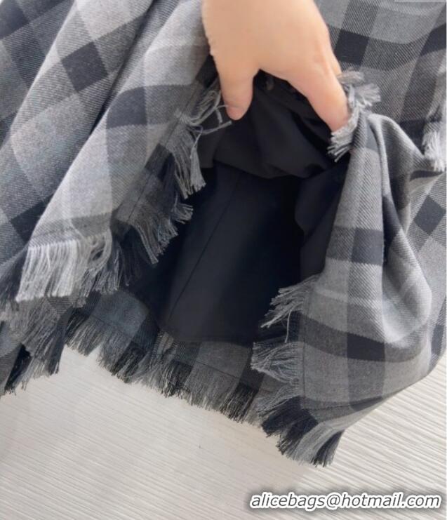 Top Grade Dior Wool Blend Check Shawl Dress 0214 Grey 2025