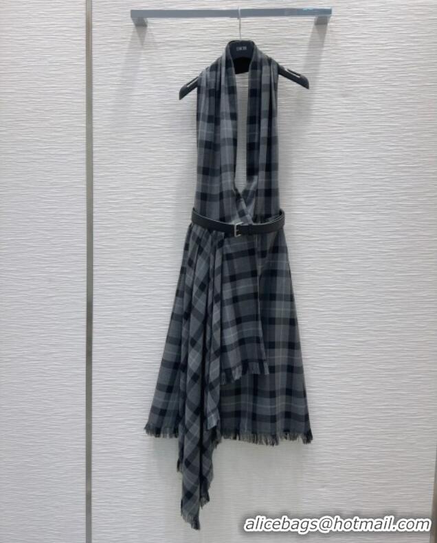 Top Grade Dior Wool Blend Check Shawl Dress 0214 Grey 2025