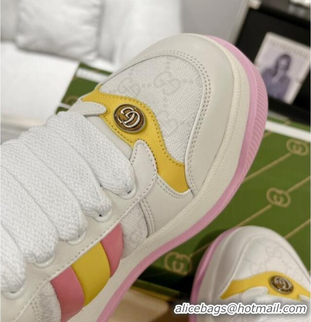 Perfect Gucci Screener Platform Sneakers in GG Canvas and Leather with Web White/Pink 0227142