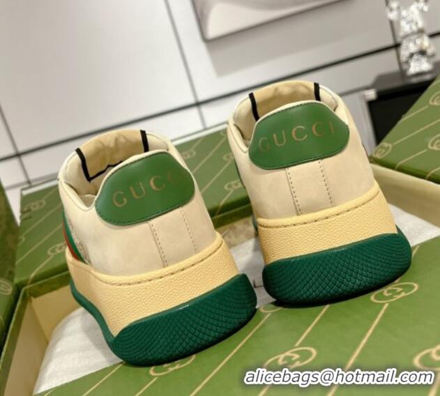 Good Quality Gucci Screener Platform Sneakers in GG Canvas and Leather with Web Vintage White 0227145