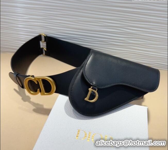 Best Quality Dior Saddle Leather Belt Bag with Pouch 7056 Black 2025