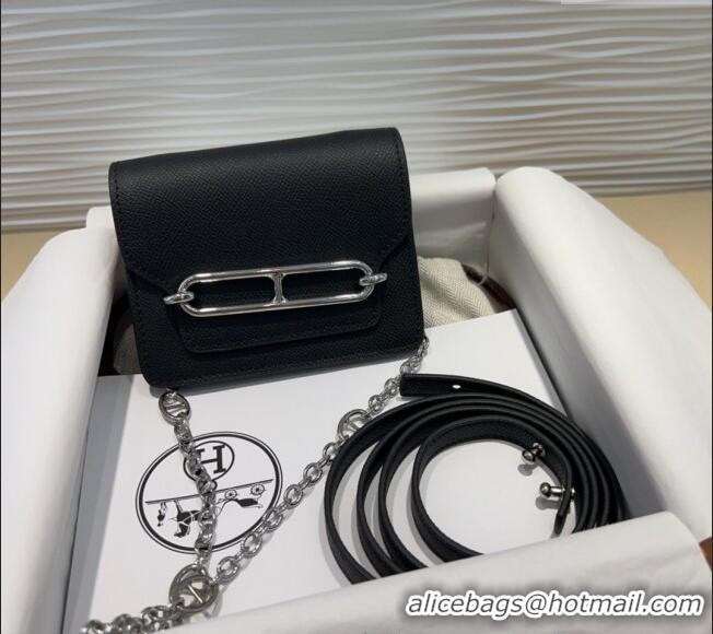 Good Taste Hermes Roulis Slim Wallet Belt Bag Chain Mini bag in Epsom Leather 0317 Black 2025