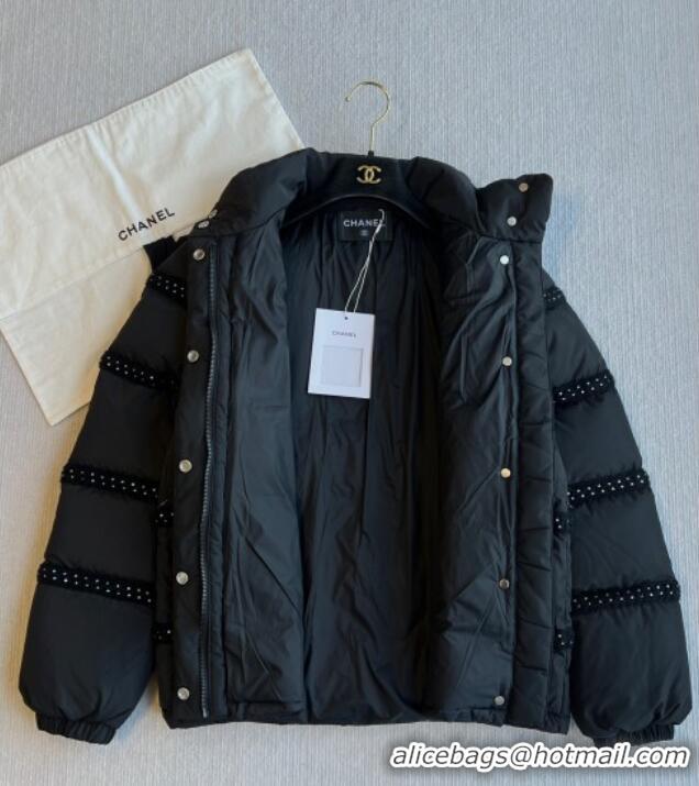 Super Quality Chanel Coco Neige Down Jacket with Strass Crochet 6002 Black 2025
