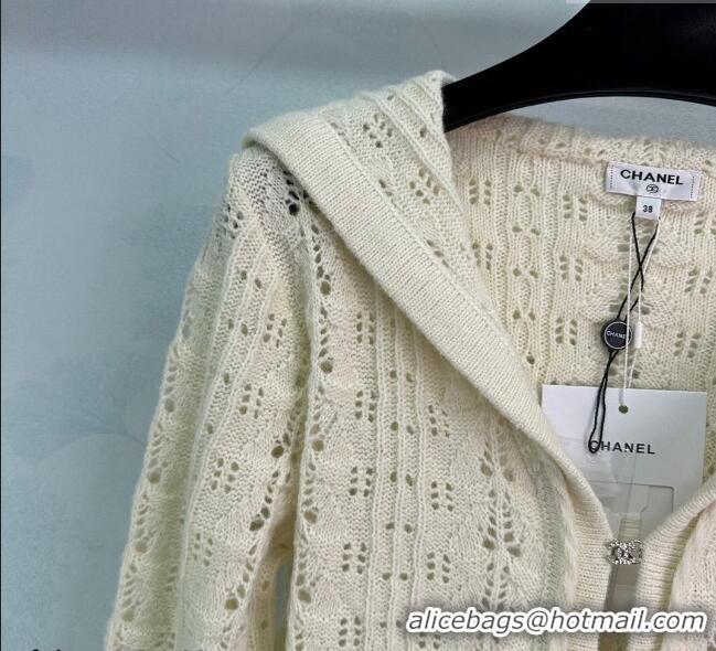 Super Quality Chanel Crochet Wool Cardigan 0116 White 2025