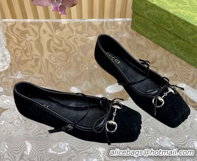 Unique Style Gucci Horsebit Ballet Flat in Suede 814321 Black