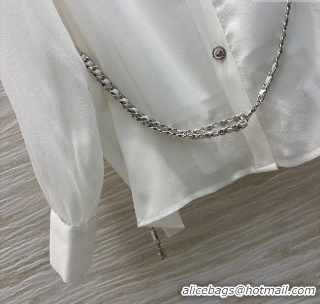 Buy Fashionable Chanel Silk Shirt with Chain and Ruffles 0215 White 2025