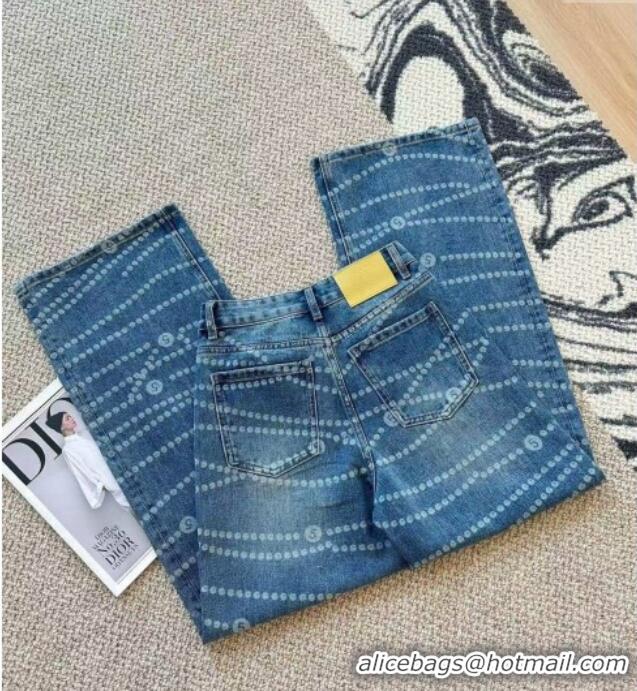 Best Quality Chanel Cotton Print Denim Jeans 0215 Blue 2025