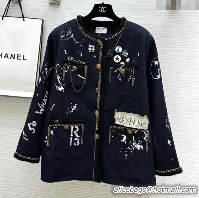 Best Price Chanel Jennie Denim Jacket with Charm and Graffiti C0215 2025