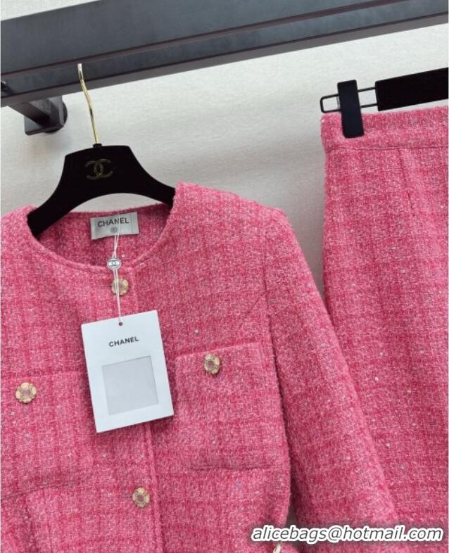 Market Sells Chanel Cotton Tweed Jacket and Skirt Set 0306 Pink 2025