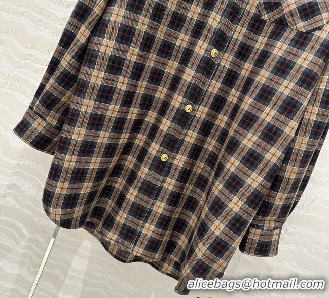 Luxury Classic Miu Miu Check Long Shirt 1203 Black/Beige 2024