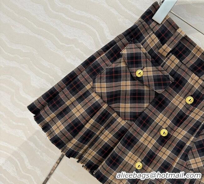Luxury Cheap Miu Miu Check Short Skirt 1203 Black/Beige 2024