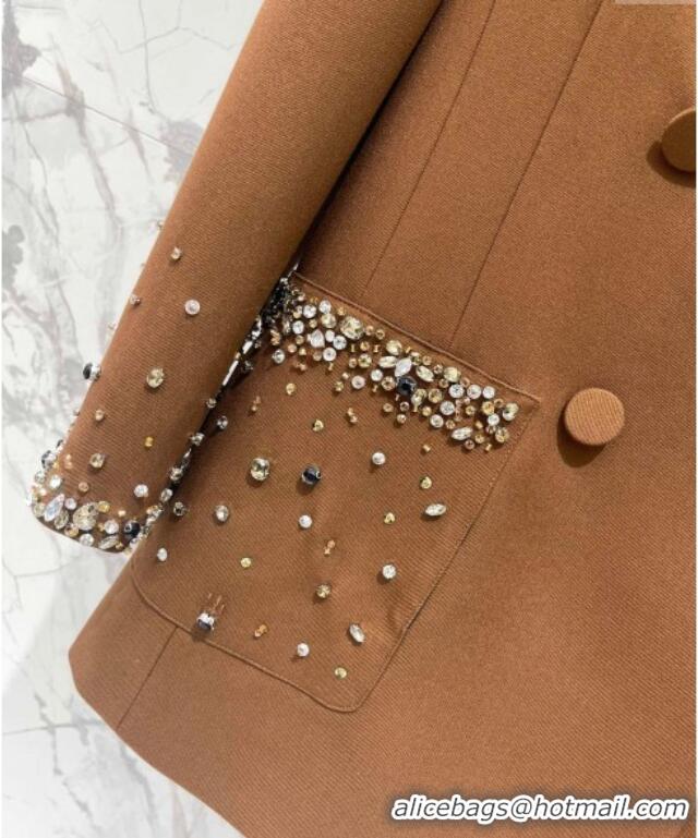 Luxury Cheap Saint Laurent Strass Jacket Golden 1203 Brown 2024