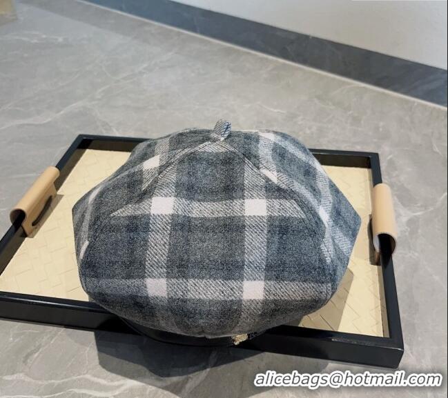 Top Design Burberry Check Beret Hat BR09055 Grey 2023