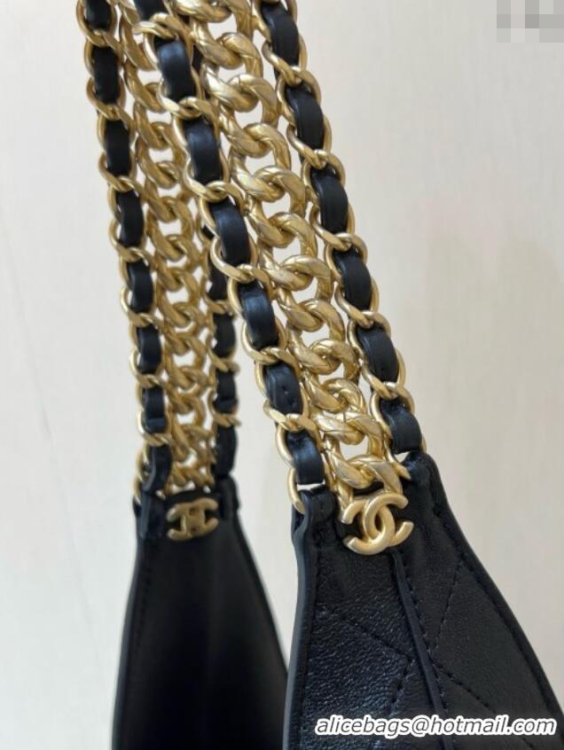 Reasonable Price Chanel Medium Hobo Bag in Shiny Lambskin AS5425 Black 2025 Top Quality