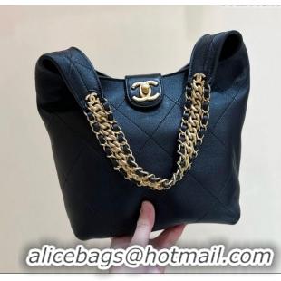 New Design Chanel Hobo Bag in Shiny Lambskin AS5403 Black 2025 Top Quality