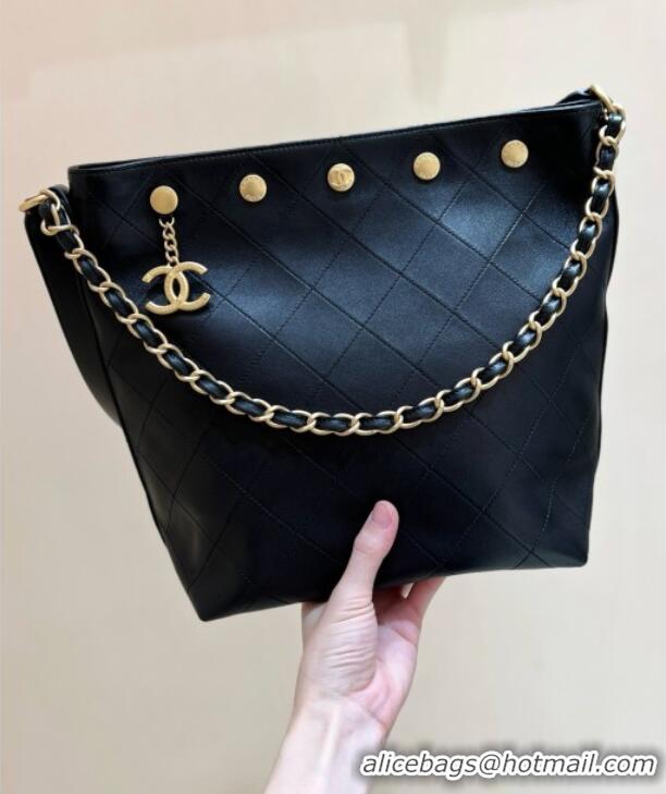 Hot Sell Cheap Chanel Large Bucket Bag in Shiny Lambskin AS5406 Black 2025 Top Quality