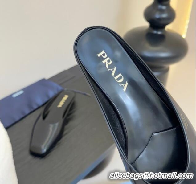 Buy Discount Prada Brushed Leather Flat Mules Black 0224065
