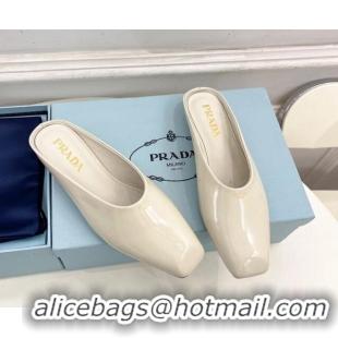 Low Price Prada Patent Leather Flat Mules with Front Logo White 0224076