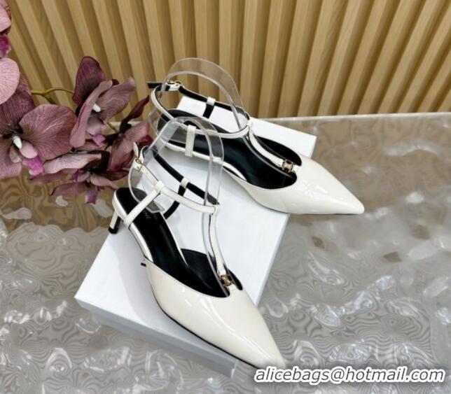 Top Design Celine Kitten T-Bar Strap Pumps 4.5cm in Patent Calfskin White 50220003