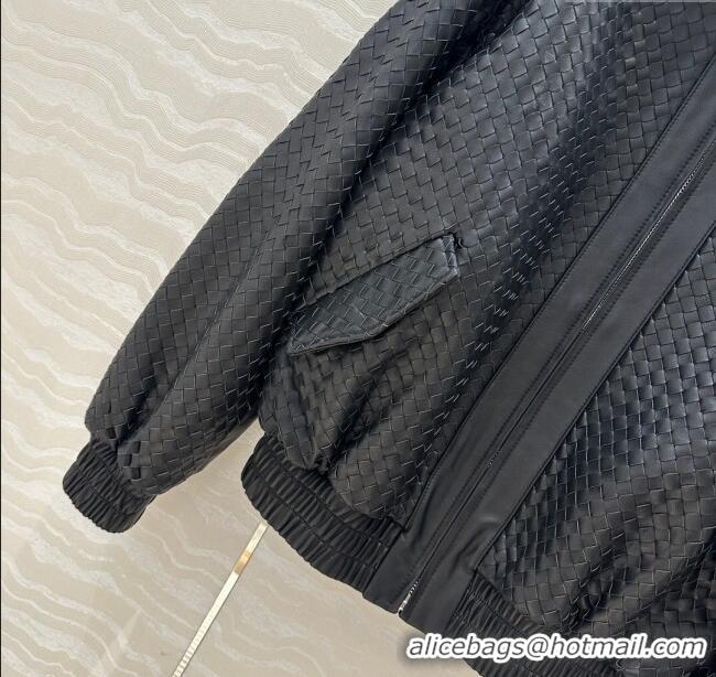 Best Grade Bottega Veneta Woven Lambskin Oversized Jacket 4032 Black 2025