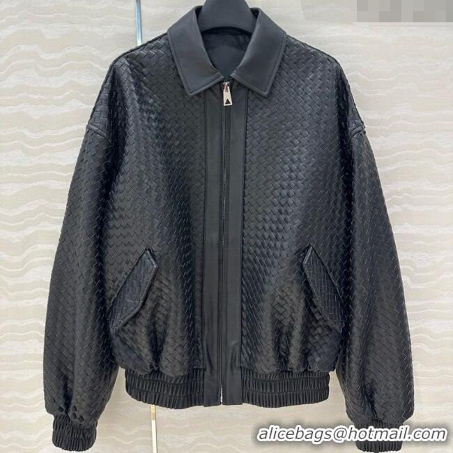 Best Grade Bottega Veneta Woven Lambskin Oversized Jacket 4032 Black 2025