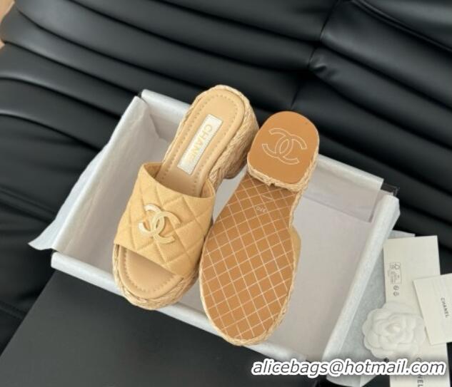 Classic Hot Chanel Fabric Wedge Slide Sandal CH21401 Beige