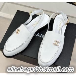 Good Quality Chanel Calfskin Moccasins Flat Sandals G45615 White