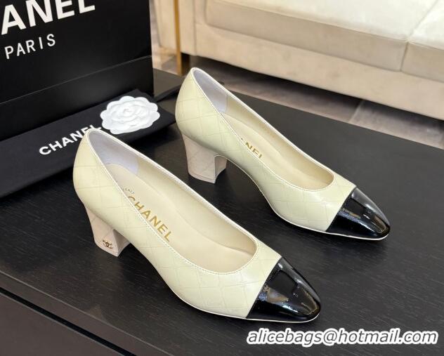 Charming Chanel Printed Quilted & Patent Calfskin Leather Pumps 6.5cm White 0228115