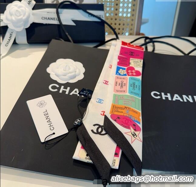 Grade Design Chanel Silk Bandeau Scarf 6x120cm CH03181 White 2025