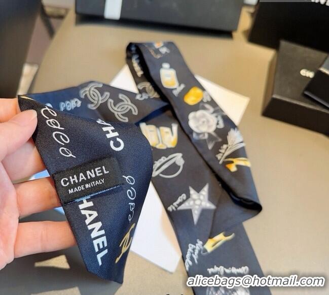 Luxurious Chanel Silk Bandeau Scarf 6x120cm CH03182 Black 2025