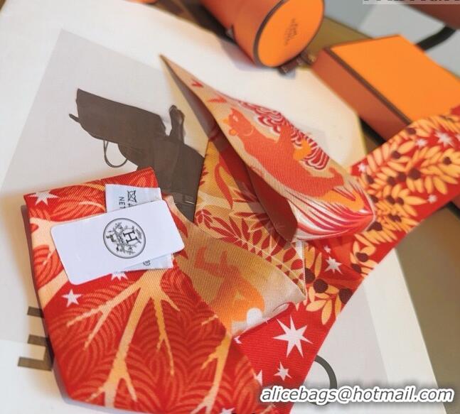 Good Taste Hermes Animal Silk Twilly Bandeau Scarf 5x86cm HS03183 Orange 2025