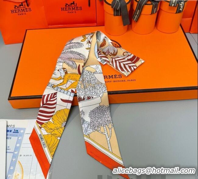 Super Quality Hermes Magic Park Silk Twilly Bandeau Scarf 5x86cm 8110 Orange 2025