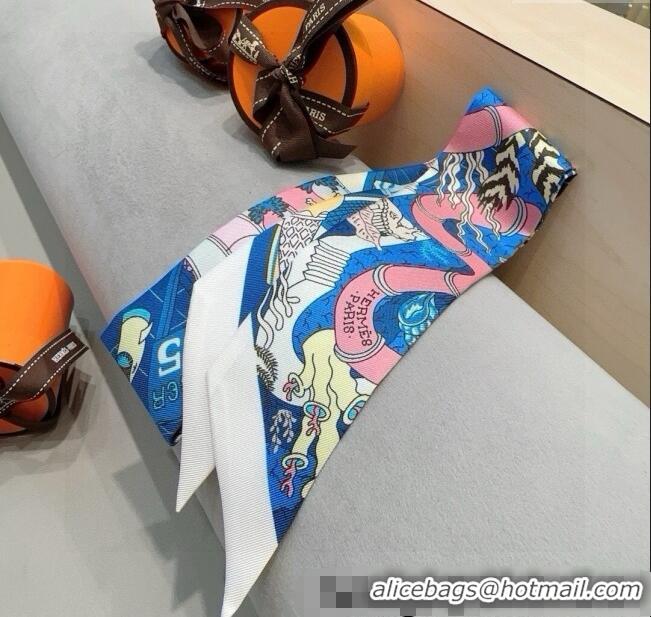 Well Crafted Hermes Splash Park Silk Twilly Bandeau Scarf 5x86cm 8111 White 2025