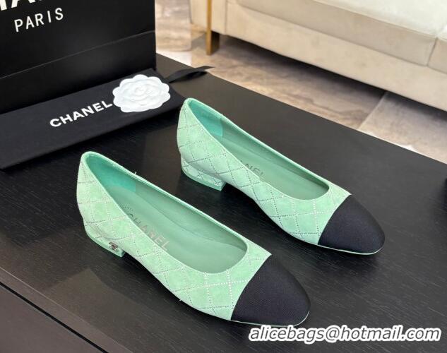 Generous Chanel Quilted Suede & Grosgrain Ballet Flats Green 0228126