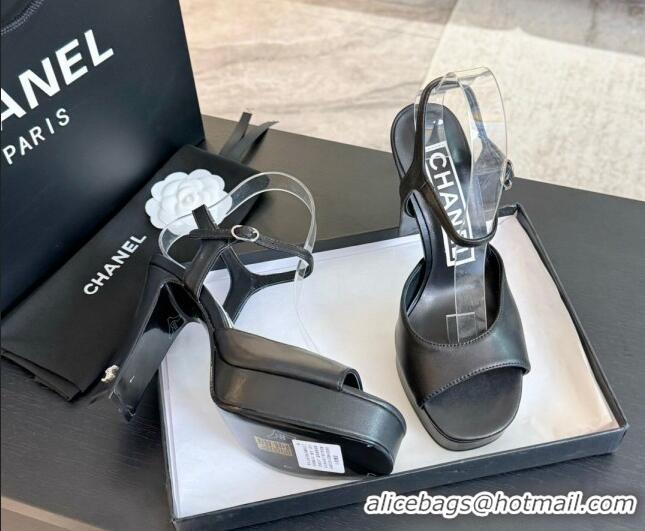 Pretty Style Chanel Lambskin Platform Sandals 12cm Black 0228130