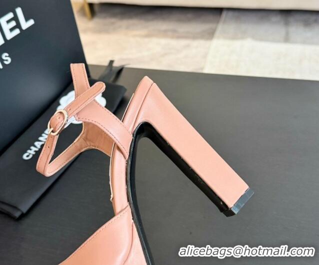 Top Design Chanel Lambskin Platform Sandals 12cm Pink 0228133