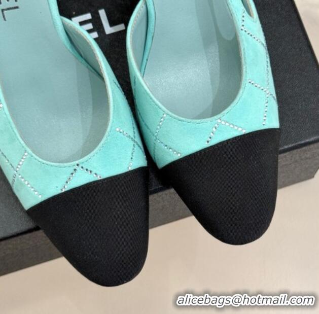 Good Quality Chanel Quilted Suede & Grosgrain Slingback Pumps 9cm with Studs G45509 Pale Blue