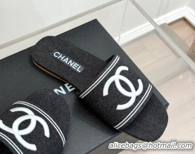 Big Discount Chanel Denim Flat Slides Sandal Black CH030104
