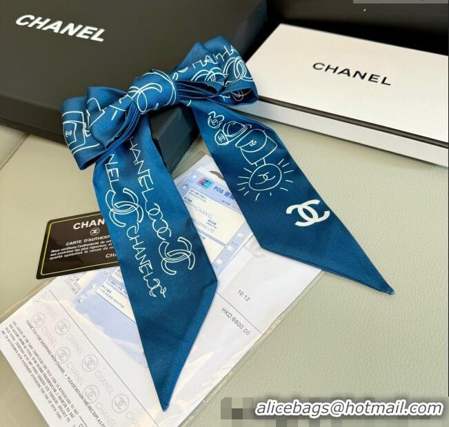 Good Taste Chanel Cartoon Letters Silk Bandeau Scarf 6x120cm 9022 Blue 2025