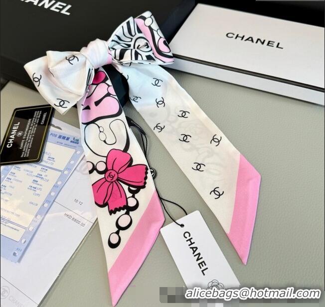 Luxury Discount Chanel Cartoon Letters Silk Bandeau Scarf 9022 Light Pink 2025