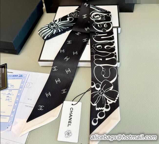 Best Quality Chanel Cartoon Letters Silk Bandeau Scarf 9022 Black 2025