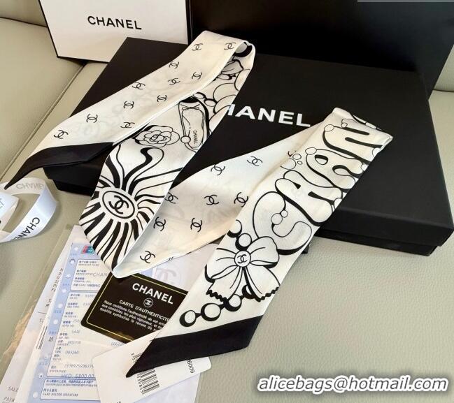 New Fashion Chanel Cartoon Letters Silk Bandeau Scarf 9022 White 2025