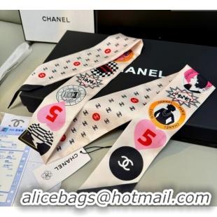 Buy Discount Chanel Coco Lady Silk Bandeau Scarf 6x120cm 9023 White 2025